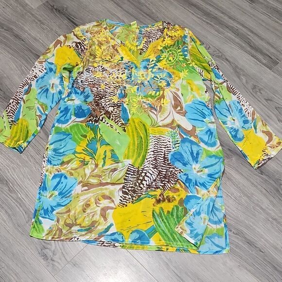Raj Semi Sheer Embroidered Swimsuit Cover - Picture 1 of 6